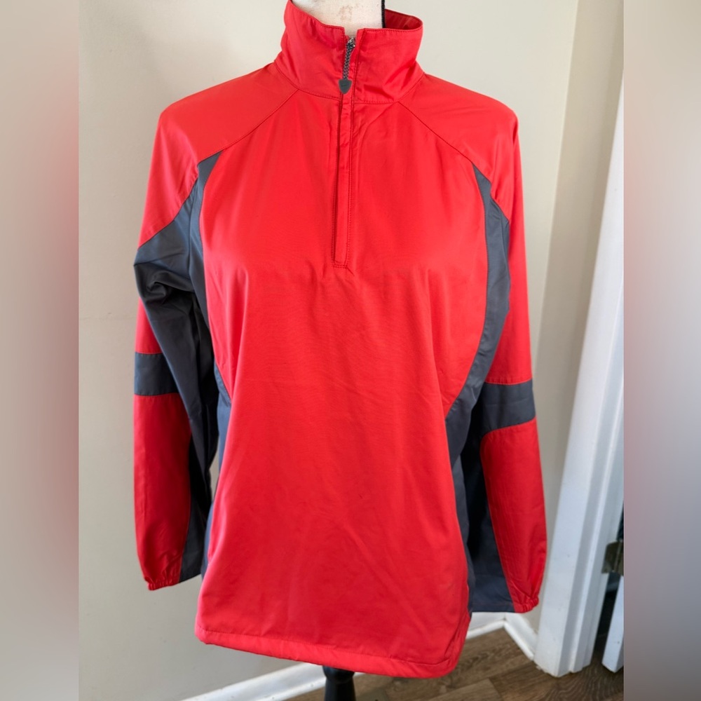 Nike Golf Clima-Fit jacket red with gray panels rounded back zip front pockets M